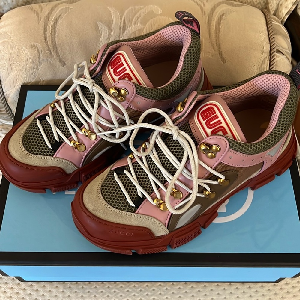 Gucci FlashTrek Sneakers - Pink and Green - Size EU 39